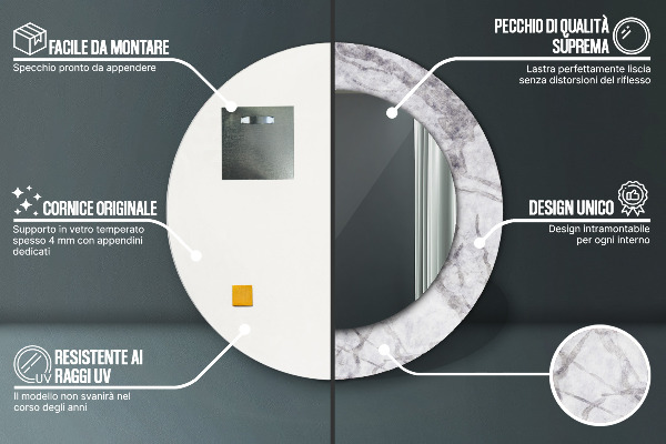 Biely mramor Okrúhle dekoračné zrkadlo