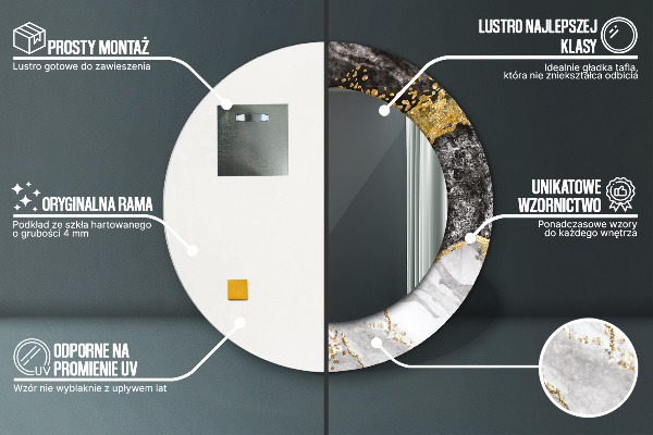 Mramor a zlato Okrúhle dekoračné zrkadlo