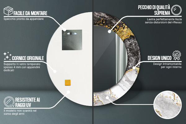 Mramor a zlato Okrúhle dekoračné zrkadlo