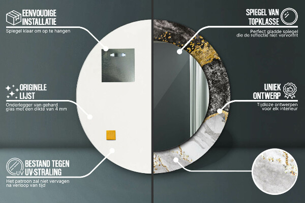 Mramor a zlato Okrúhle dekoračné zrkadlo