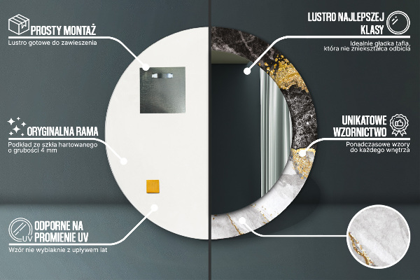 Mramor a zlato Okrúhle dekoračné zrkadlo