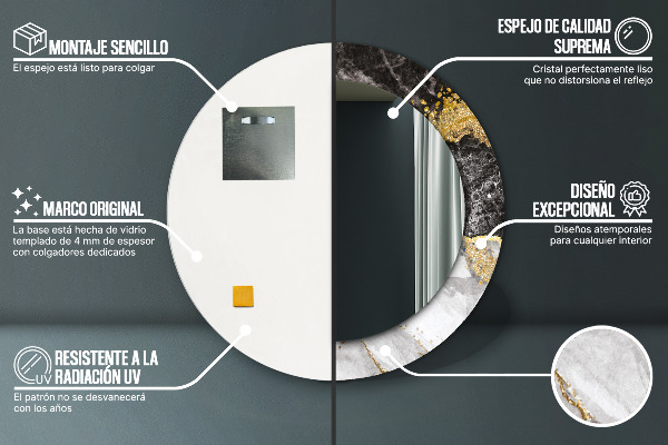 Mramor a zlato Okrúhle dekoračné zrkadlo