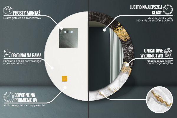 Mramor a zlato Okrúhle dekoračné zrkadlo