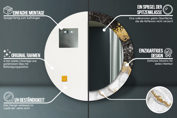 Mramor a zlato Okrúhle dekoračné zrkadlo