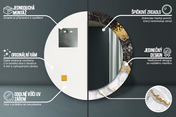 Mramor a zlato Okrúhle dekoračné zrkadlo