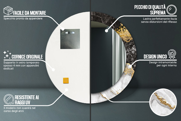 Mramor a zlato Okrúhle dekoračné zrkadlo