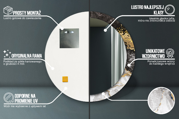 Mramor a zlato Okrúhle dekoračné zrkadlo