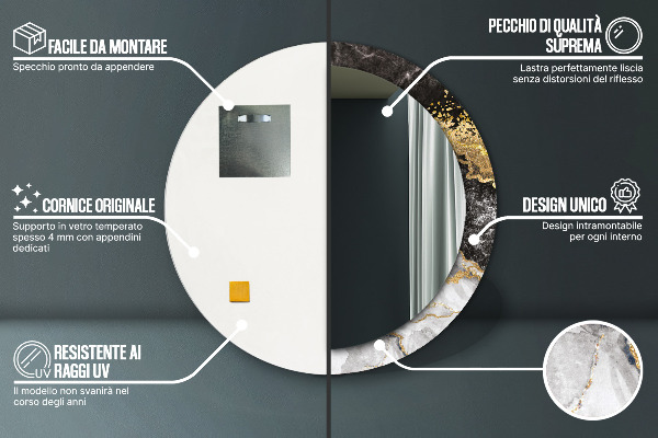 Mramor a zlato Okrúhle dekoračné zrkadlo