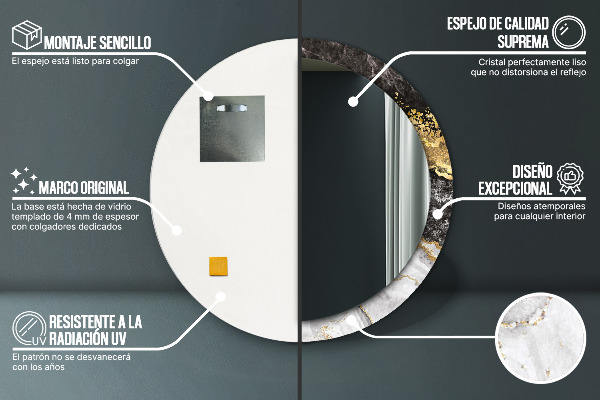 Mramor a zlato Okrúhle dekoračné zrkadlo