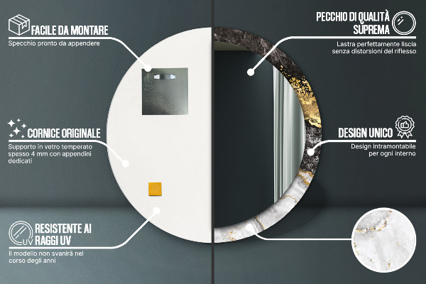 Mramor a zlato Okrúhle dekoračné zrkadlo