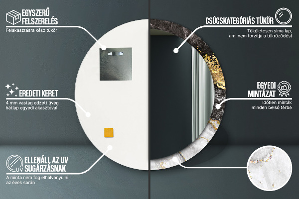 Mramor a zlato Okrúhle dekoračné zrkadlo