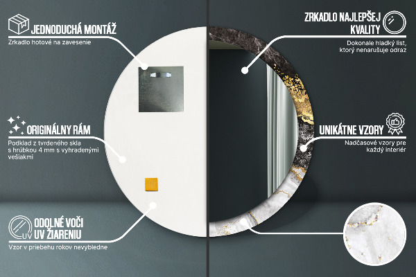 Mramor a zlato Okrúhle dekoračné zrkadlo