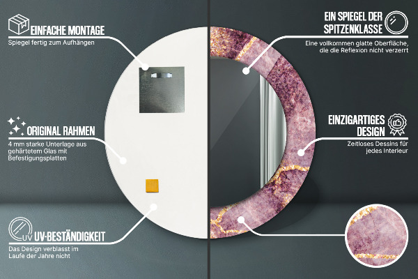 Mramor s pridaním zlata Okrúhle zrkadlo s motívom