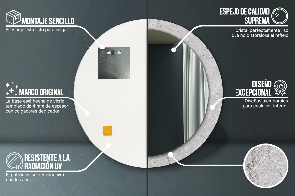 Šedý cement Okrúhle zrkadlo s motívom