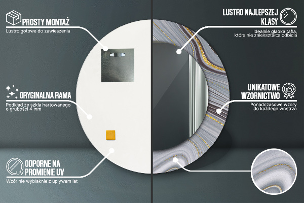 Šedá mramor Okrúhle zrkadlo s motívom