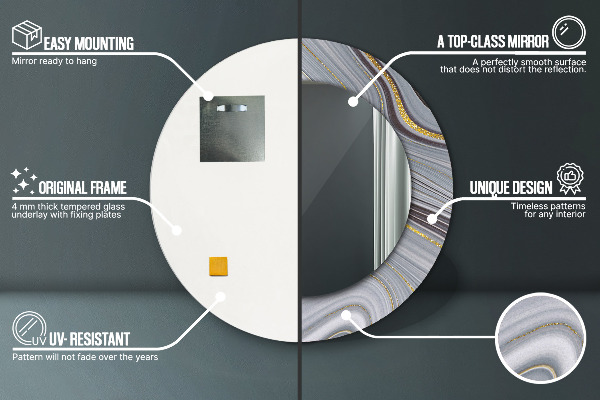 Šedá mramor Okrúhle zrkadlo s motívom