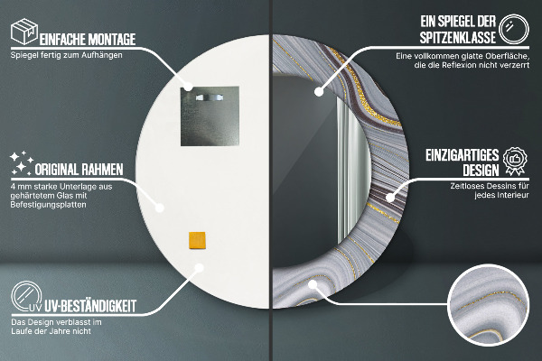 Šedá mramor Okrúhle zrkadlo s motívom