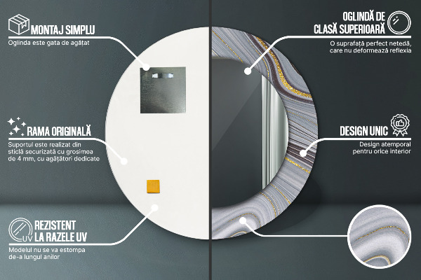 Šedá mramor Okrúhle zrkadlo s motívom