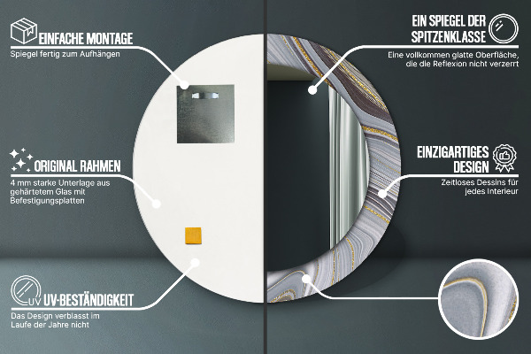 Šedá mramor Okrúhle zrkadlo s motívom