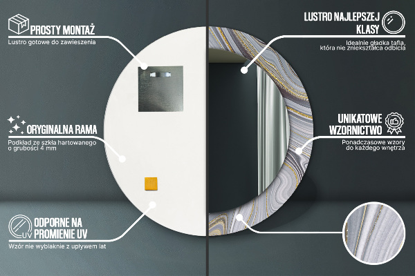 Šedá mramor Okrúhle zrkadlo s motívom