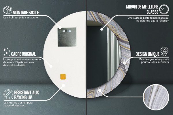 Šedá mramor Okrúhle zrkadlo s motívom