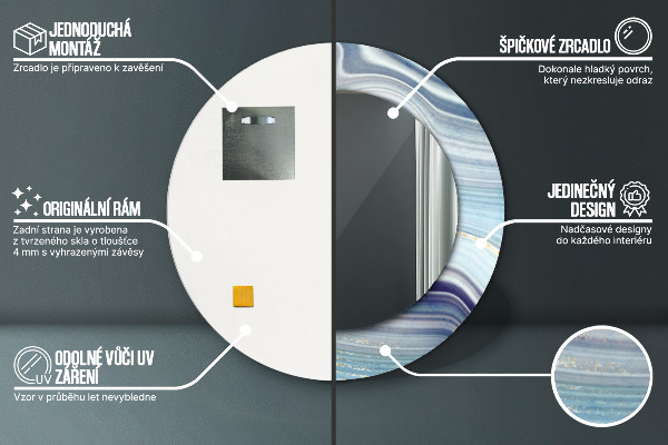 Modrý mramor Okrúhle zrkadlo s motívom