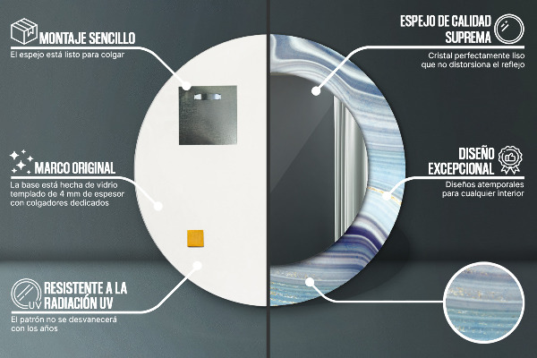 Modrý mramor Okrúhle zrkadlo s motívom