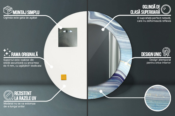 Modrý mramor Okrúhle zrkadlo s motívom