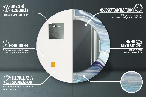 Modrý mramor Okrúhle zrkadlo s motívom