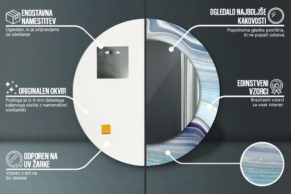 Modrý mramor Okrúhle zrkadlo s motívom