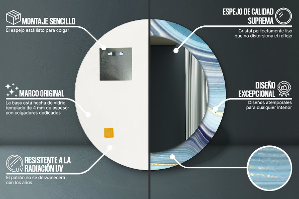 Modrý mramor Okrúhle zrkadlo s motívom