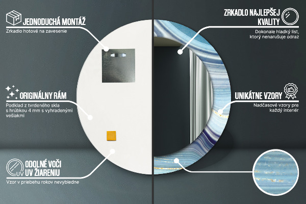 Modrý mramor Okrúhle zrkadlo s motívom