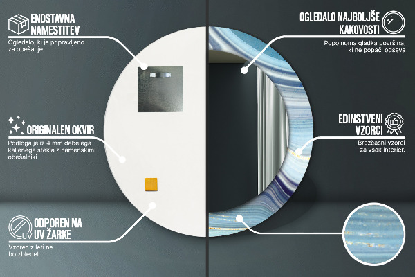 Modrý mramor Okrúhle zrkadlo s motívom