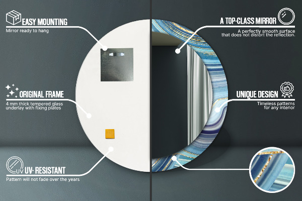 Modrý mramor Okrúhle zrkadlo s motívom