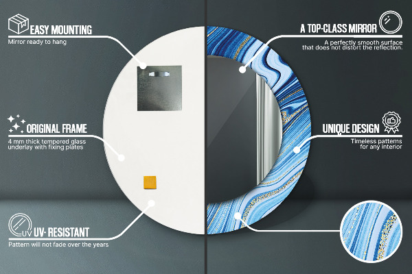 Modrý mramor Okrúhle dekoračné zrkadlo