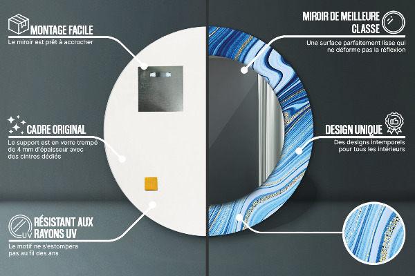 Modrý mramor Okrúhle dekoračné zrkadlo