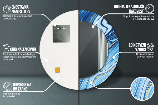 Modrý mramor Okrúhle dekoračné zrkadlo