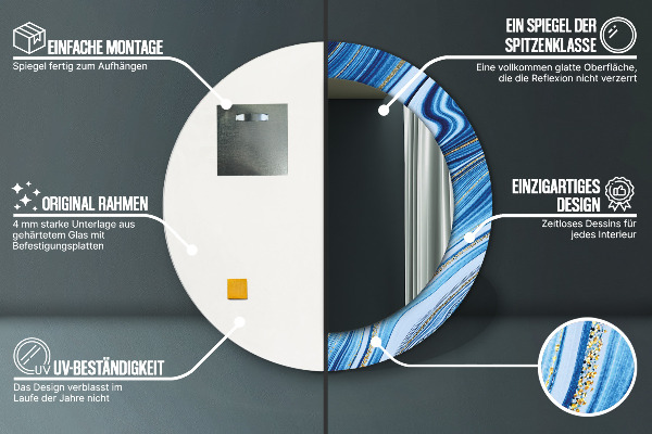 Modrý mramor Okrúhle dekoračné zrkadlo