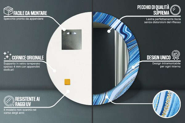 Modrý mramor Okrúhle dekoračné zrkadlo