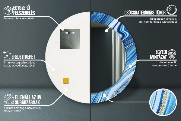 Modrý mramor Okrúhle dekoračné zrkadlo