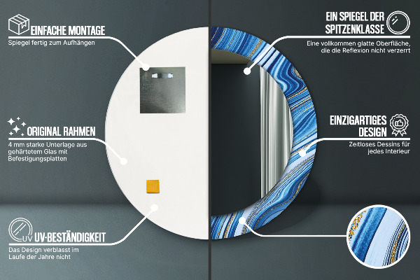 Modrý mramor Okrúhle dekoračné zrkadlo