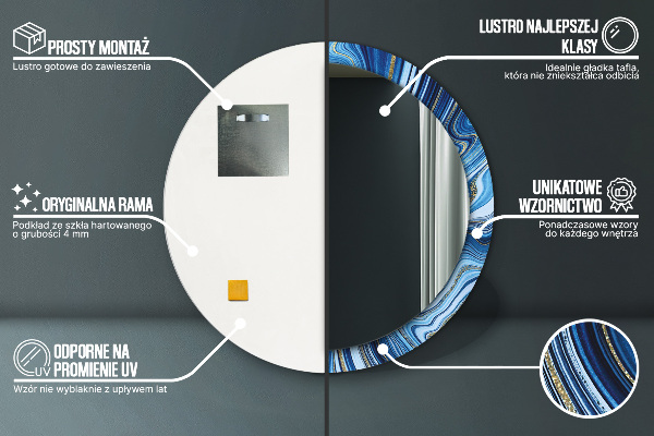 Modrý mramor Okrúhle dekoračné zrkadlo