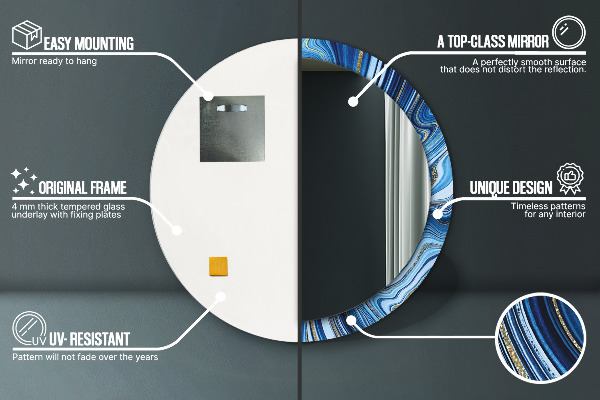 Modrý mramor Okrúhle dekoračné zrkadlo