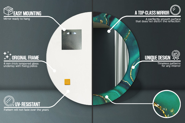 Smaragdový mramor Okrúhle dekoračné zrkadlo