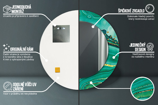 Mramor z achátu Okrúhle dekoračné zrkadlo na stenu