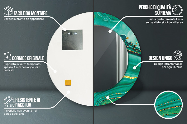 Mramor z achátu Okrúhle dekoračné zrkadlo na stenu