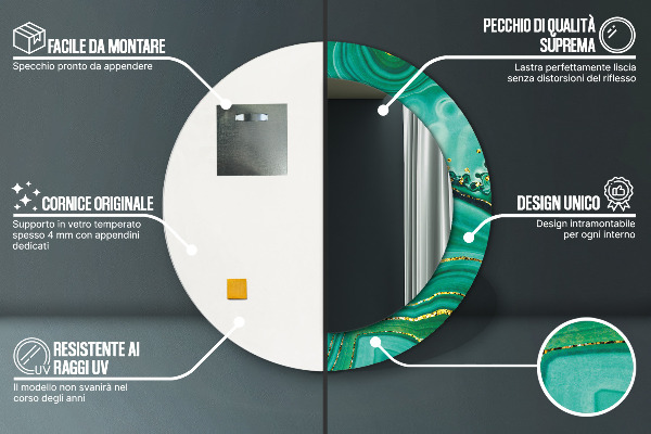 Mramor z achátu Okrúhle dekoračné zrkadlo na stenu