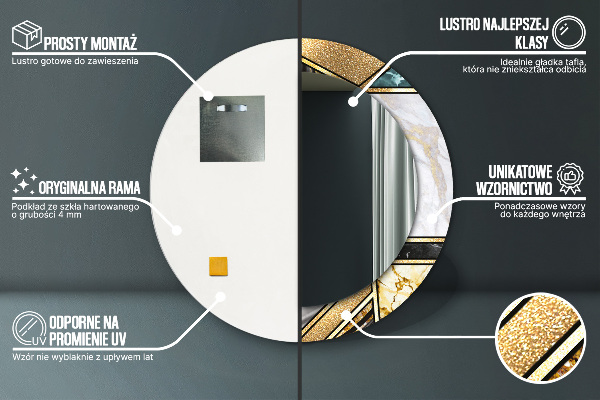 Mramor a zlato Okrúhle dekoračné zrkadlo na stenu