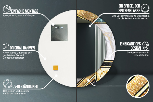 Mramor a zlato Okrúhle dekoračné zrkadlo na stenu