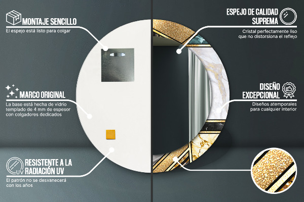 Mramor a zlato Okrúhle dekoračné zrkadlo na stenu